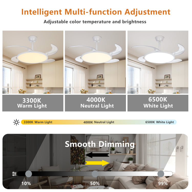 Retractable S With Lights,42 Inch With Light And Remote Control,Flush Mount,Dc Reversible,3Cct,Low Noise,White For Bedroom,Living Room,Kitchen,Indoor