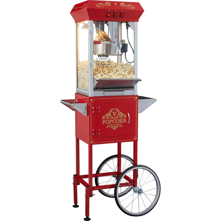 Popcorn Popper Machine 8 Oz Popcorn Maker With Cart 850W 48 Cups Red