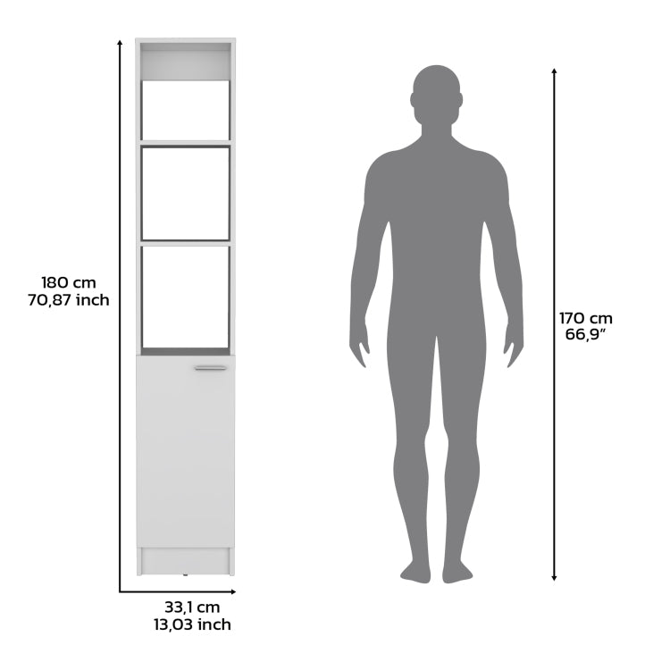 Linen Cabinet, 1 Door, 6 Shelves, White