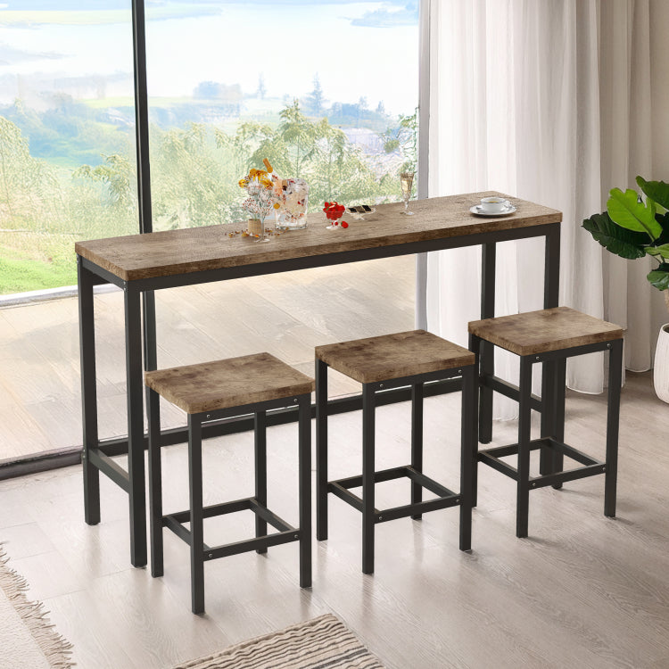 Long Dining Table Set With 3 Stools, Easy Assembly, Natural Same Sku:W75753848