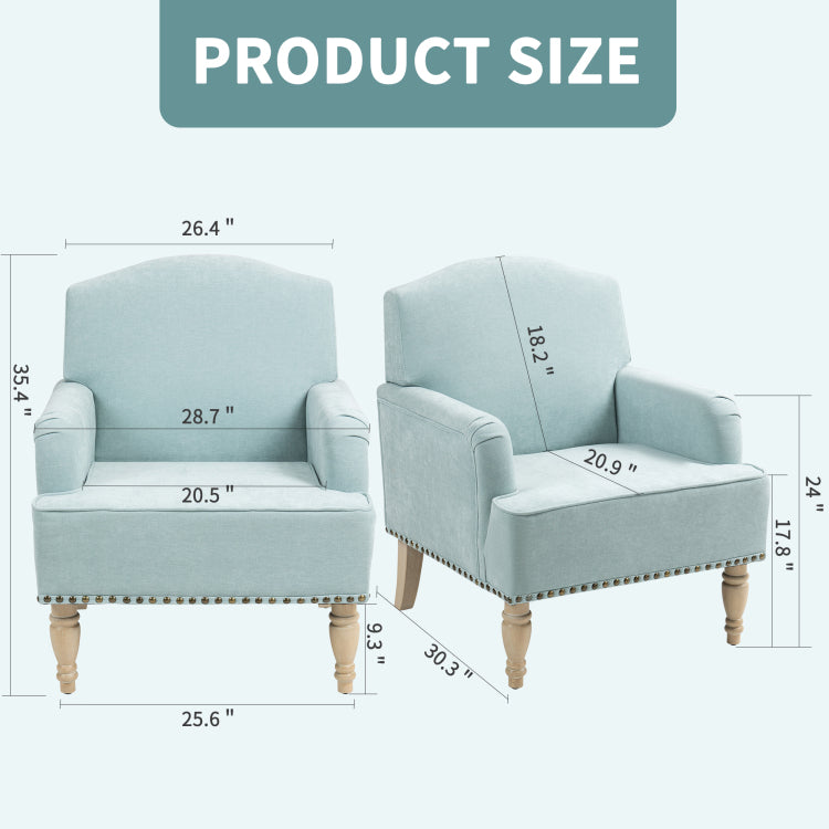 Modern Accent Chair With Retro Wooden Legs & Nailhead Trim, Small Fabric Club Chair, Comfy Upholstered Armchair Lounge Chair For Bedroom Living Room Single Sofa,Holds 300Lbs Sage
