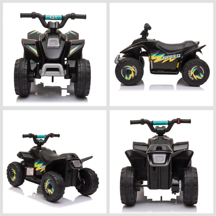 Aosom 6V Kids Atv 4 Wheeler Ride On Car, Electric Motorized Quad Battery Powered Vehicle With Forward Reverse Switch For 18 36 Months Old Toddlers, Black