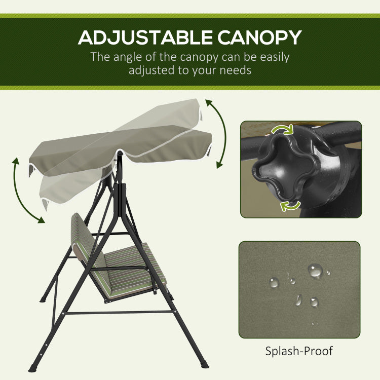 Outsunny 3 Seat Outdoor Patio Swing Chair With Removable Cushion, Steel Frame Stand And Adjustable Tilt Canopy For Patio, Garden, Poolside, Balcony, Backyard, Beige & Green