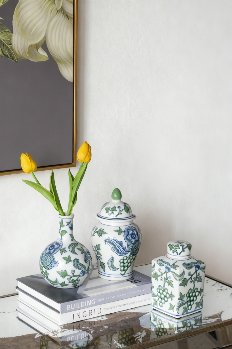 Set Of 3 Porcelain Ginger Jar, Decorative Vase For Home Decor