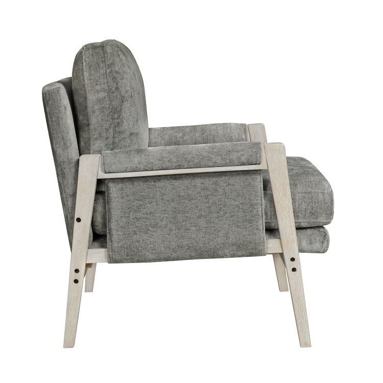 Modern Home Accent Chair Cushion Seat Back Chenille Fabric Upholstery Brownish Gray Solid Wood Furniture 1Pc