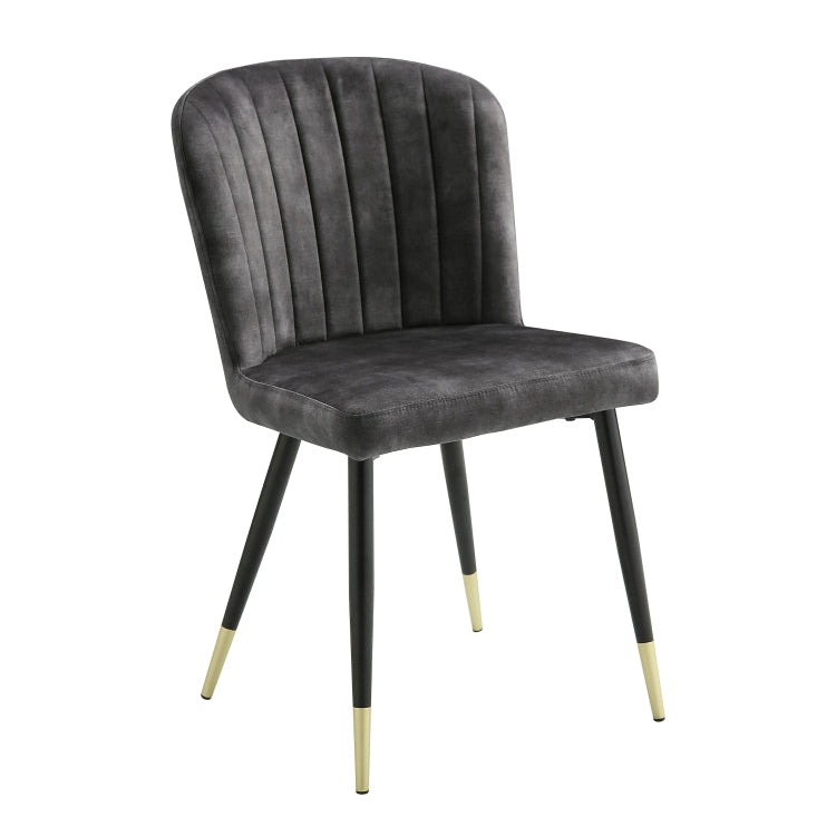 Modern Design Home Furniture Chairs Set Of 2, Charcoal Hued Velvet Upholstery Channel Tufting Black Metal Legs With Gold Finish Accent