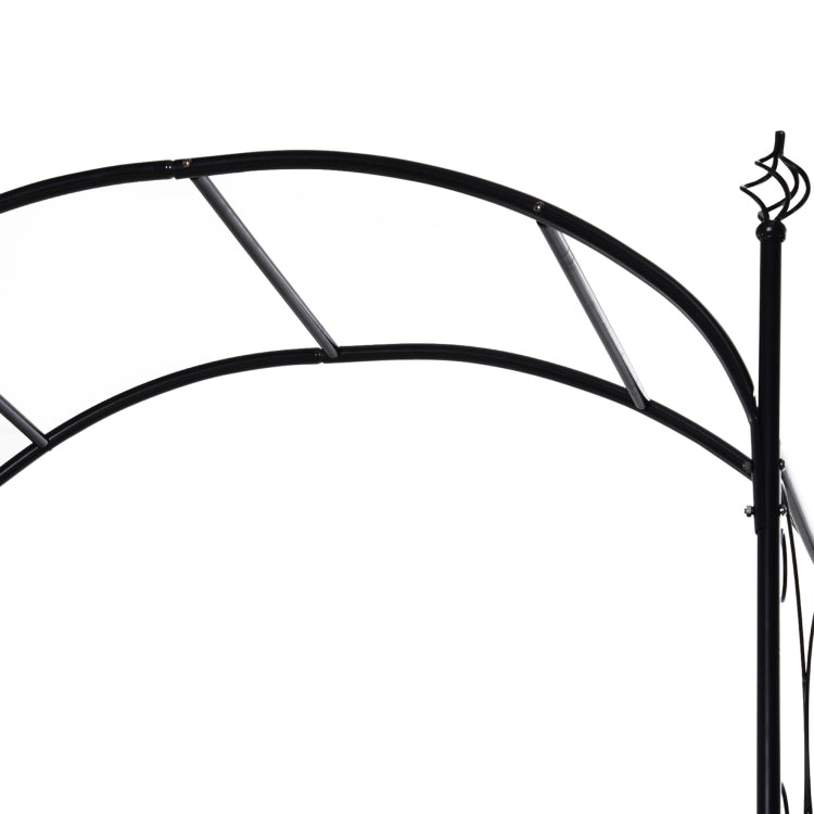 Outsunny 84" Garden Arch Arbor With Gate, Metal Arch Trellis, Garden Archway For Climbing Vines, Wedding Ceremony Decoration, Flourishes & Arrow Tips, Black