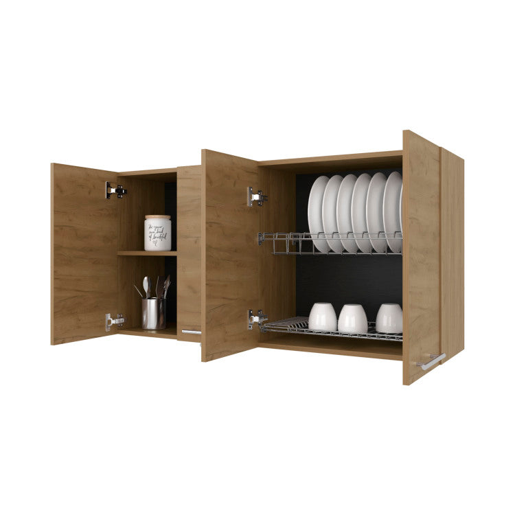 Lyman Wall Cabinet Kitchen In Melamine Wit 4 Doors , Natural Oak