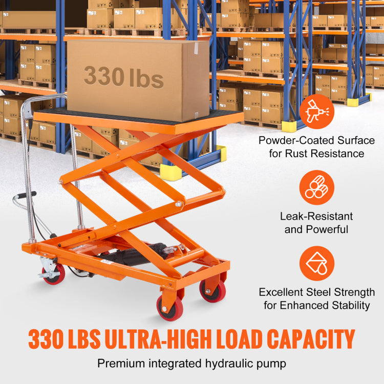 Hydraulic Lift Table Cart, 330Lbs Capacity 50" Lifting Height, Manual Double Scissor Lift Table With 4 Wheels And Non Slip Pad, Hydraulic Scissor Cart For Material Handling And Transportation