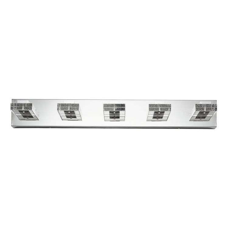31" Modern Chrome 5 Light Led Vanity Light, Square Acrylic Lampshades Wall Mount Fixture For Bathroom, Mirror Lighting