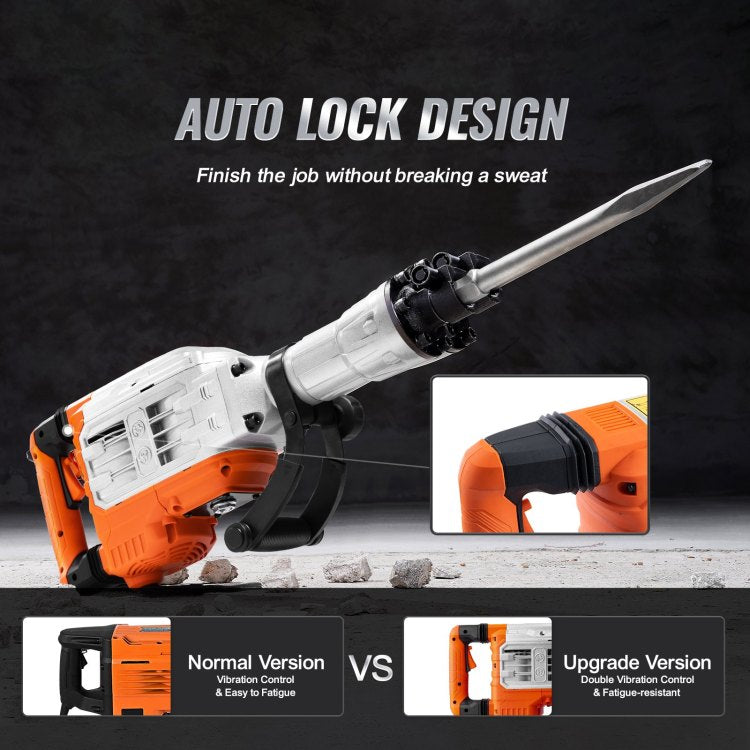 Demolition Jack Hammer Concrete Breaker 3500W Electric Hammer 2 Chisel Bits