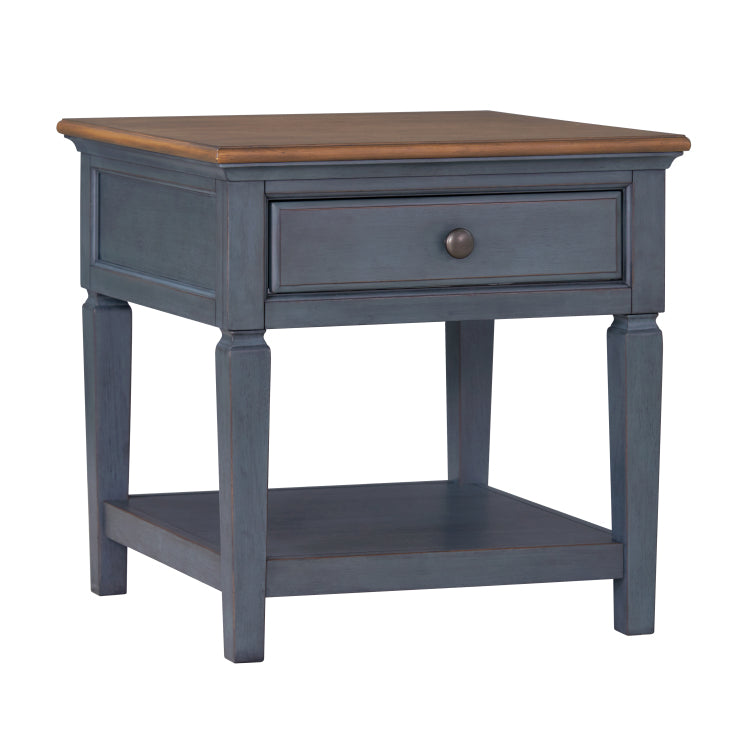 Americana 24 Inch End Table, Corduroy Blue Finish, Minimal Assembly Required