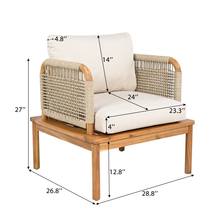 Outdoor Acacia Wood And Rope Club Chair With Cushions Set Of 2 Mp2
