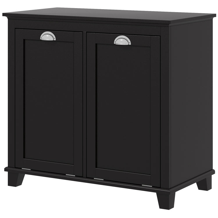 Homcom Dual Tilt Out Laundry Hamper Cabinet, Bathroom Storage Cabinet With 2 Compartment Hamper, Modern Floor Cabinet For Washroom, Black
