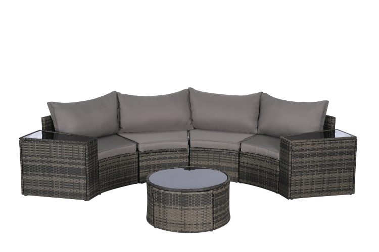 Outdoor Patio Furniture 7 Piece Half Moon Sectional Round Patio Furniture Set Sofa With Tempered Glass Round Coffee Table