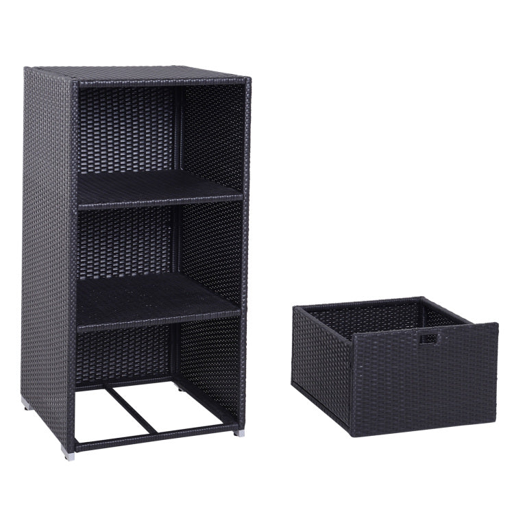 Outsunny Valet Pool Towel Rack, Waterproof Pe Plastic Rattan Wicker Storage Organizer, Indoor Outdoor Spa, And Hot Tub Accessory Storage, 2 Shelves, 1 Basket Drawer, Espresso
