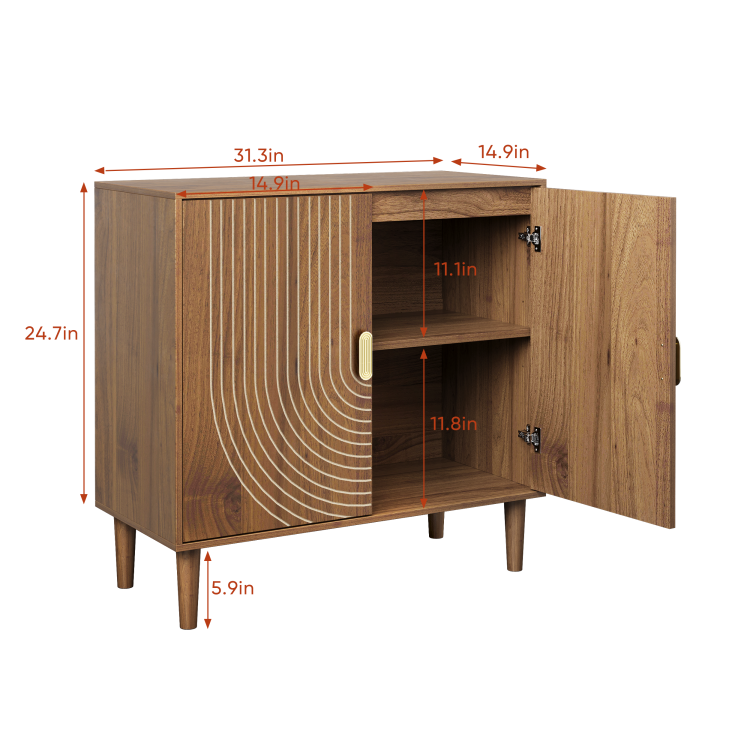 Walnut Wood Buffet Cabinet With Line Groove Design,Sideboard Buffet Cabinet With Storage,Multifunctional Accent Cabinet For Living Room,Entryway,Hallway,Office,Kitchen