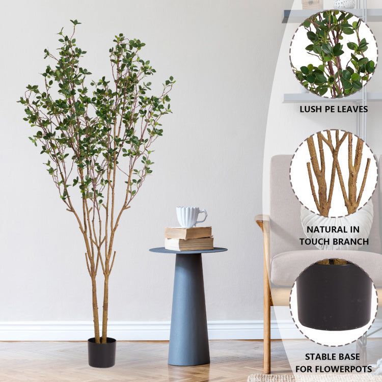 5.2Ft Artificial Tree Graceful Evergreen Faux Plant With Lifelike Natural Look Leaves And Sturdy Pot Ideal For Enhancing Indoor Home Decor Office Bedroom Or Hallway Decoration 1Pc Set