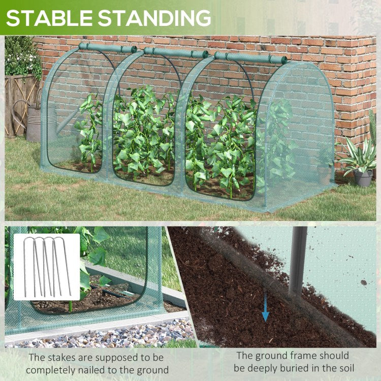 Outsunny 9' X 4' Crop Cage, Plant Protection Tent With Three Zippered Doors, Storage Bag And 6 Ground Stakes, For Garden, Yard, Lawn, Green