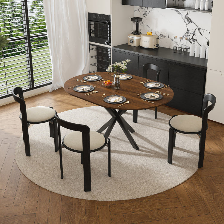 Retractable Dining Table, Round Dining Table, Extendable Dining Table, 6 Person Carbon Steel Base, Modern And Simple Solid Wood Veneer Dining Room Furniture 42 Inches Extended To 58 Inches