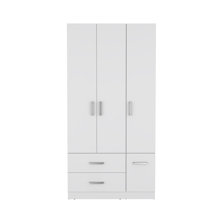 Sebree 71" High Armoire Wardrove Closet With 2 Drawers, Four Doors , Three Cabinet , Six Shelves And Hanging Rod, Bedroom Clothes Storage Cabinet Organizer White