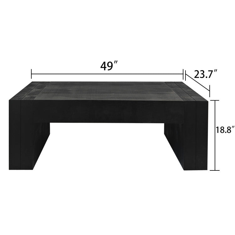 Modern Black Solid Wood Coffee Table, 49In Rectangular Coffee Table For Living Room, Farmhouse & Contemporary Decor