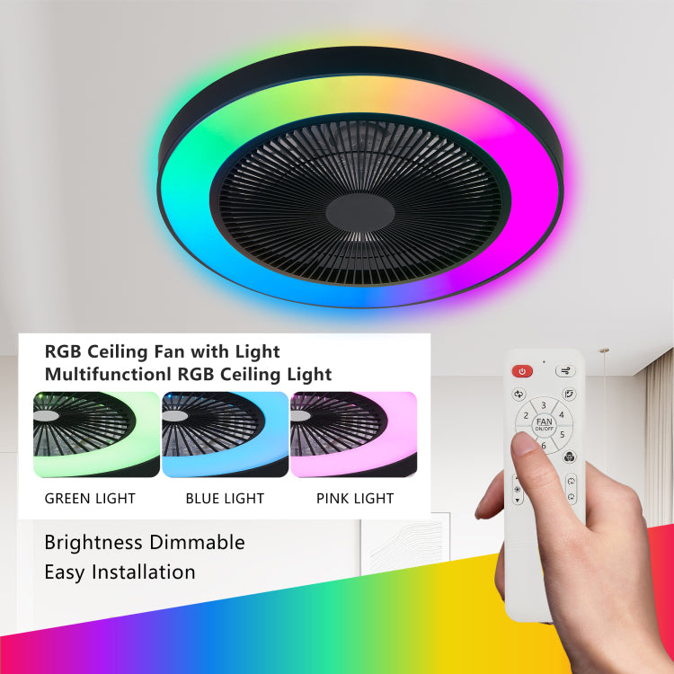 19 Inch Black Light With Led Rgb Dimmable & Color Changing, App & Remote Control, Modern Smart For Living Room, Bedroom, And Dining Room Silent 6 Speed Reversible Dc Motor