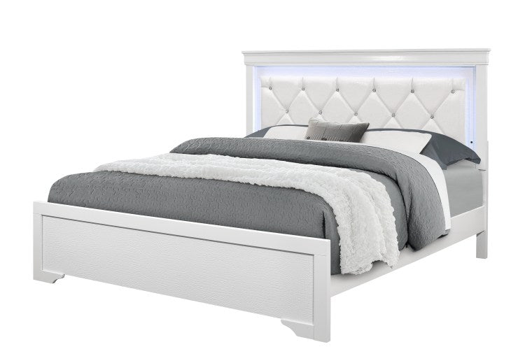 Shaker White Queen Bed With Led