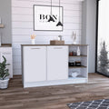Kitchen Island Two Cabinets, Three Open Shelves, White Dark Brown