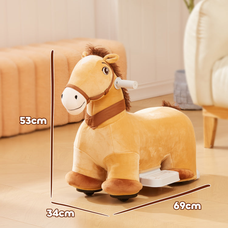 Qaba 6V Ride On Horse, Battery Powered Electric Ride On Pony With Music Forward, Pu Wheels, Soft Touch, For Girls Boys Aged 18 36 Months, Brown