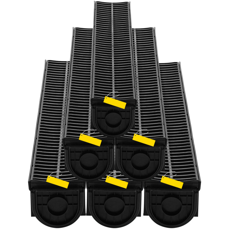 Trench Drain System, Channel Drain With Plastic Grate, 5.9X5.1 Inch Hdpe Drainage Trench, Black Plastic Garage Floor Drain, 6X39 Trench Drain Grate, With 6 End Caps, For Garden, Driveway 6 Pack