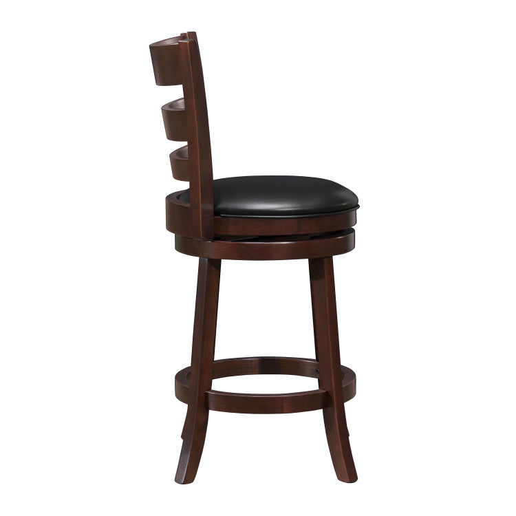 360 Degree Swivel Counter Height Chair Dark Cherry Finish Comfortable Footrest Solid Wood Dining Furniture 1Pc