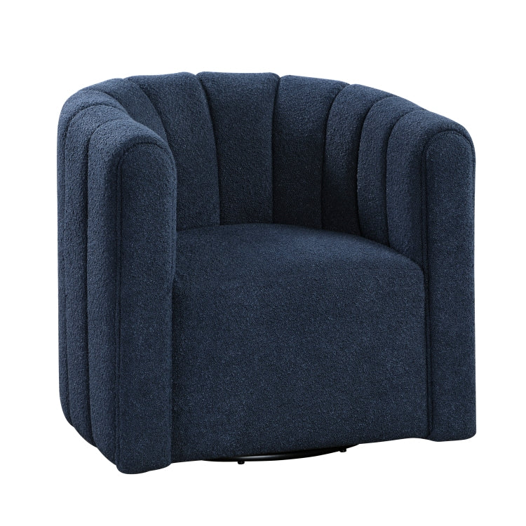 Modern Contemporary Swivel Chair With Ottoman Blue Boucle Fabric Upholstery Solid Wood Living Room Furniture