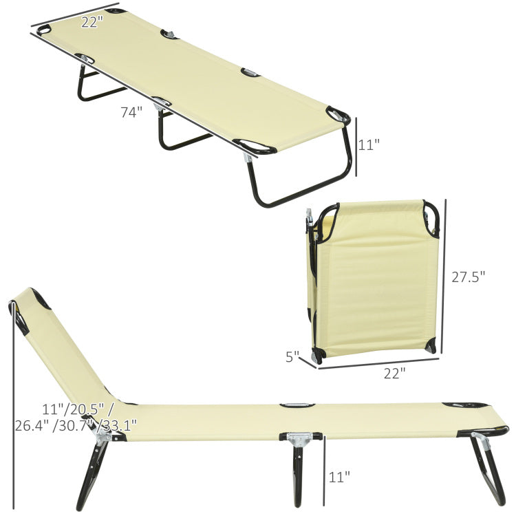 Outsunny 2 Piece Folding Chaise Lounge Pool Chairs, Outdoor Sun Tanning Chairs With 5 Level Reclining Back, Steel Frame For Beach, Yard, Patio, Beige