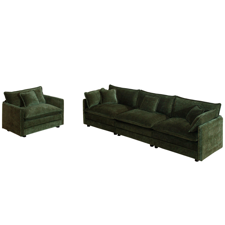 2 Piece Upholstered Sofa, Living Room Sectional Sofa Set Modern Sofa Couches Set , Deep Seat Sofa For Living Room Apartment, 1 3 Seat Green Chenille