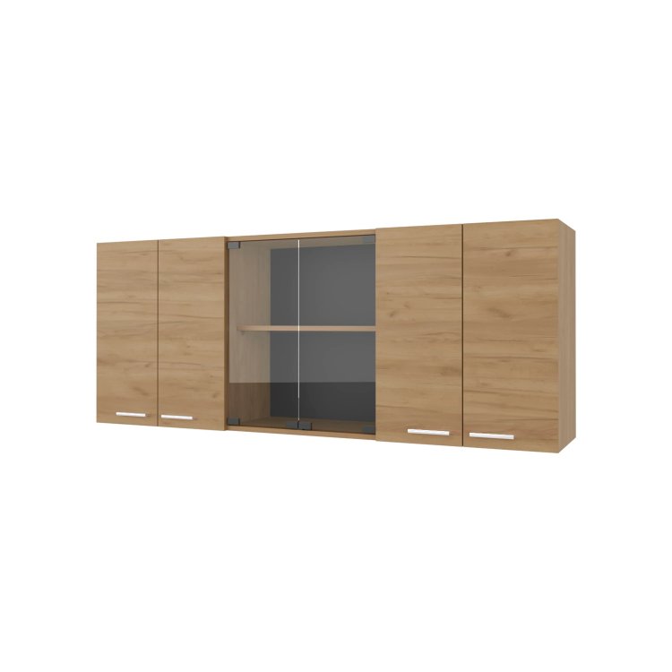 Natural Oak Wall Cabinet Kitchen In Melamine With 4 Door And Glass Storage