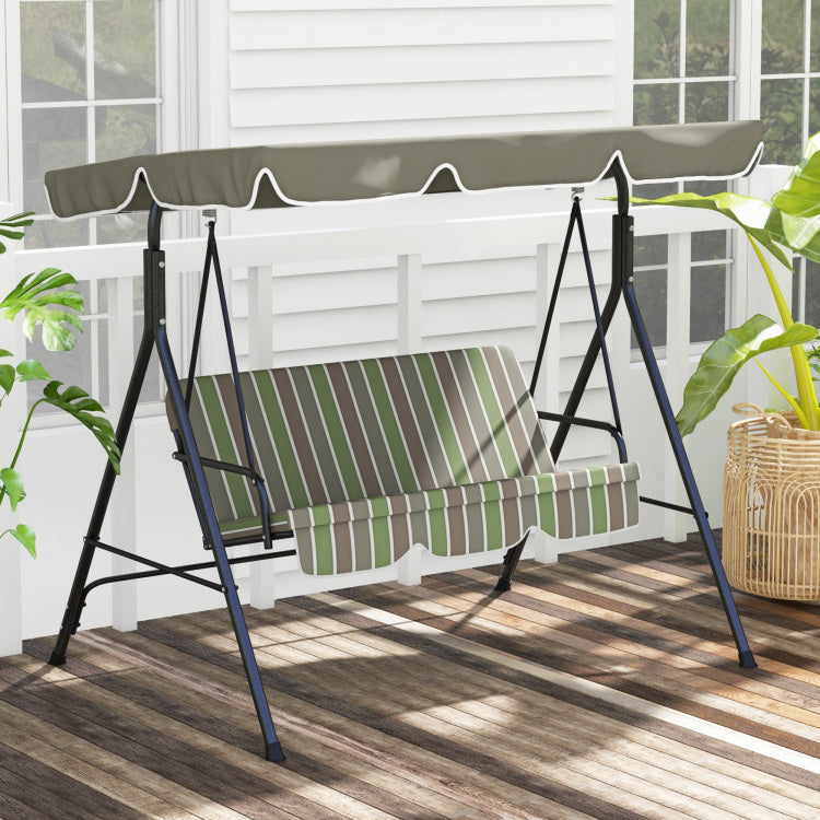 Outsunny 3 Seat Outdoor Patio Swing Chair With Removable Cushion, Steel Frame Stand And Adjustable Tilt Canopy For Patio, Garden, Poolside, Balcony, Backyard, Beige & Green
