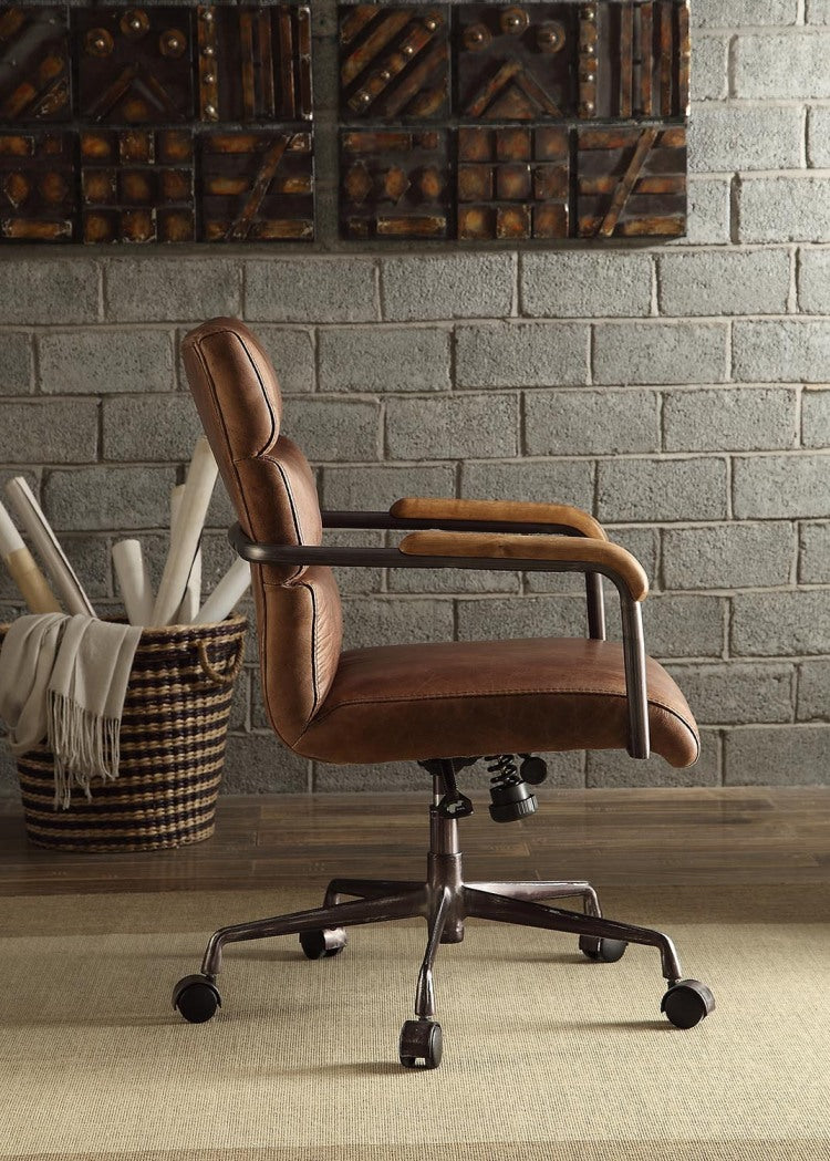 Retro Brown Swivel Office Chair With 5 Star Base