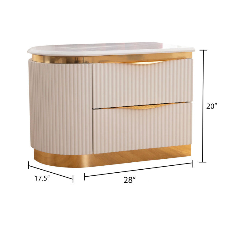 Laura Gold Detailed Left 2 Drawer Nightstand Made With Wood In White Same Asg150109250 Nj Inventory