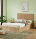 Queen Size Lift Up Storage Bed Frame, Wooden Corrugated Curved Lines, Hydraulic Storage No Box Spring Needed, Oak