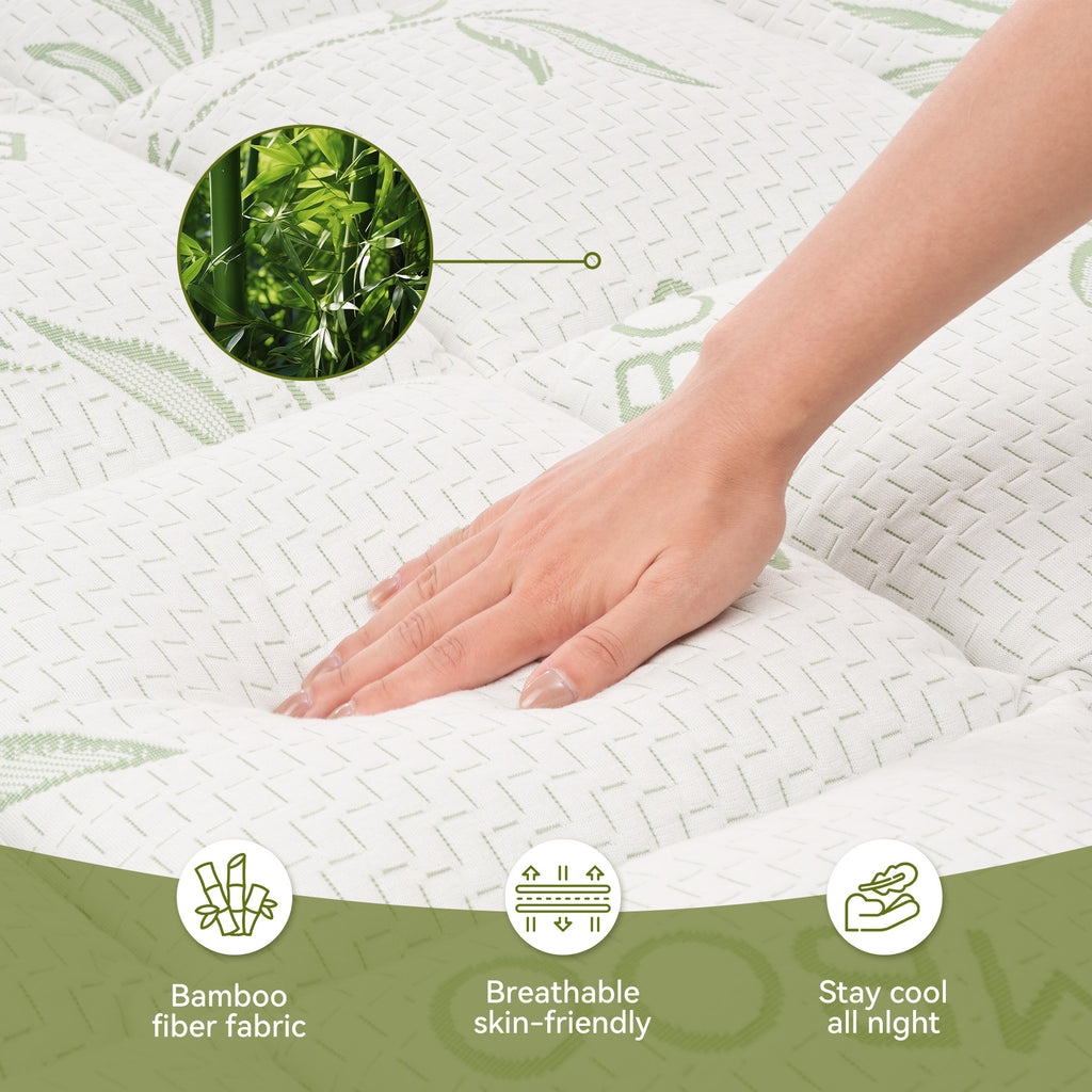 Bamboo Blend Waterproof Mattress Protector Queen Size 180G 35% Bamboo 65% Polyester Air Layer Top, Tpu Backed, 1000G 3D 7D Fill, 21" Deep Pocket, Soft & Quiet For All Seasons