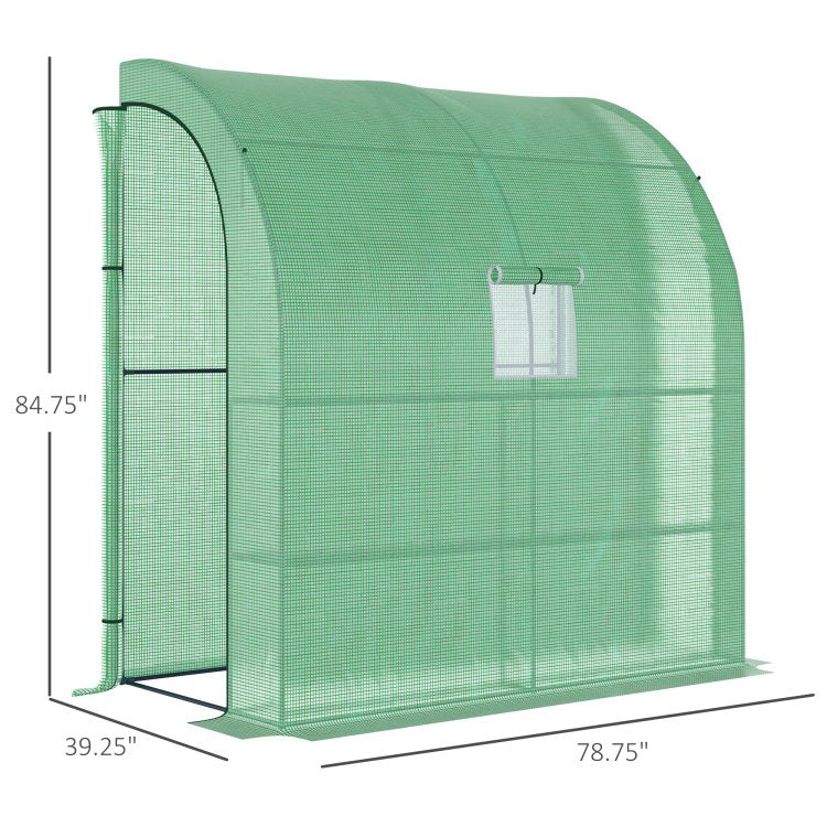 Outsunny 7' X 3' X 7' Lean To Greenhouse, Walk In Green House, Plant Nursery With 2 Roll Up Doors And Windows, Pe Cover And 3 Wire Shelves, Green