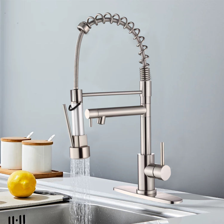 Kitchen Faucet With Pull Down Sprayer, Touch On Single Handle 2 Function Stainless Steel Spring Neck, Single Hole Installation For Residential, Commercial, Rv, Bar & More, Brushed Nickel