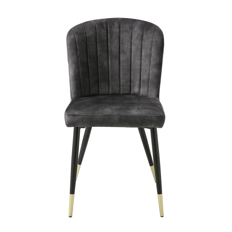 Modern Design Home Furniture Chairs Set Of 2, Charcoal Hued Velvet Upholstery Channel Tufting Black Metal Legs With Gold Finish Accent