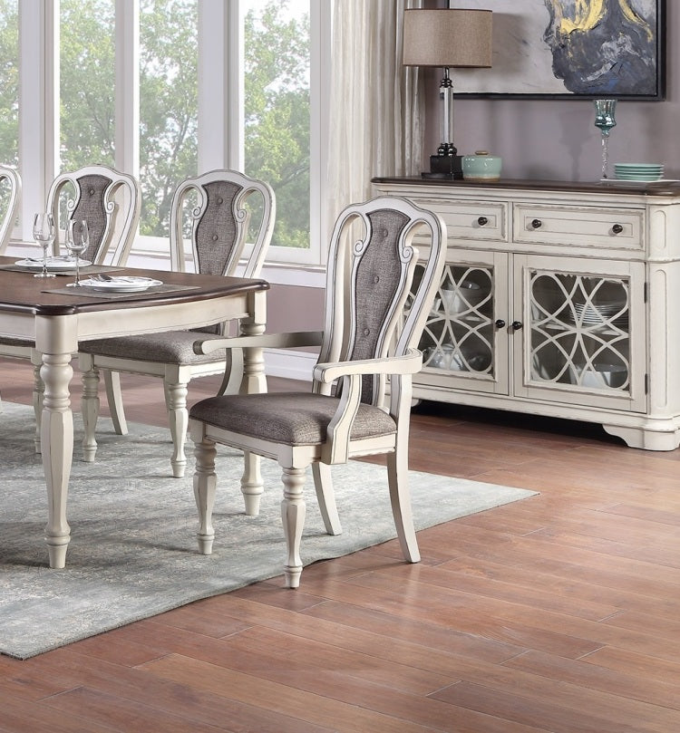 Transitional 9Pc Dining Set Dining Table W Oak Top 6Xside Chairs And 2X Arm Chairs Cushion Seat Antique White Kitchen Dining Room