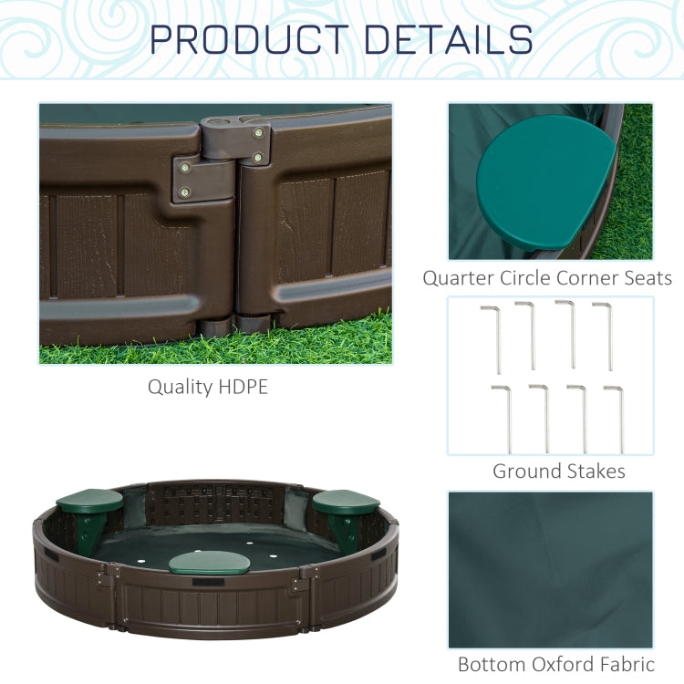 Outsunny Kids Outdoor Sandbox With Cover Garden Bed, Easy Assembly Children'S Round Sandbox For Backyard, Brown, 48.5" X 48.5" X 8.75"