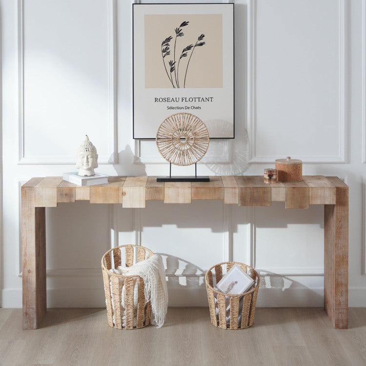 Modern Rustic Console Table 71" Entryway Table With Sculpted Block Design Narrow Sofa Table For Hallway, Living Room, Or Foyer