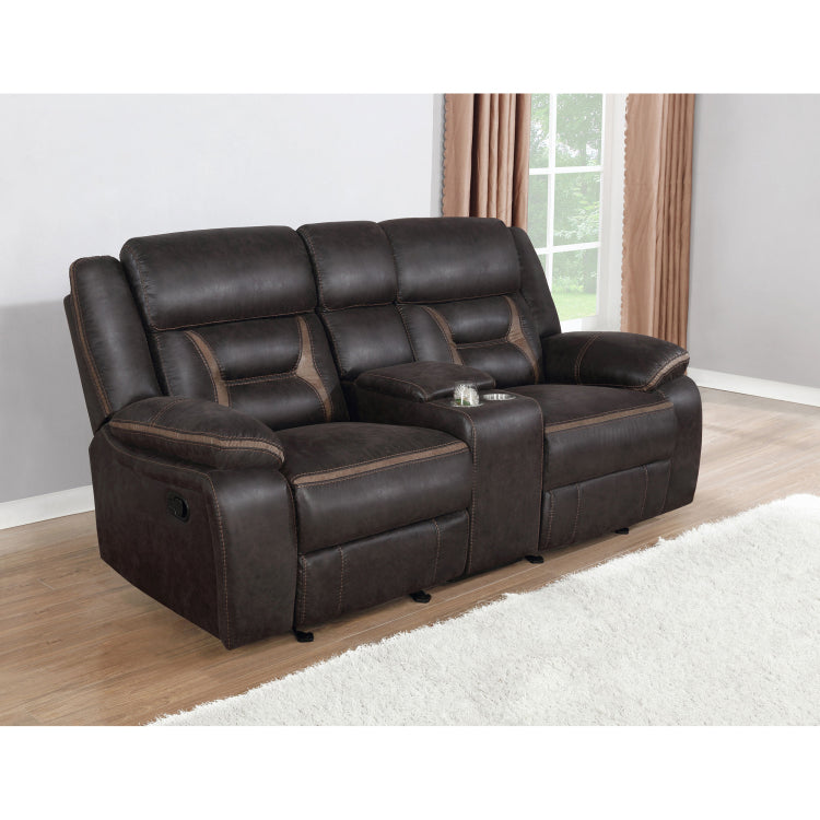 Brazelton Brown Upholstered Glider Loveseat With Console