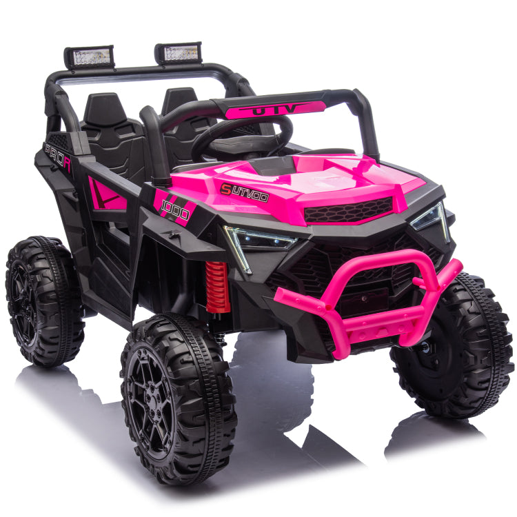 24V 400W Kids Ride On Electric Utv W Parents Remote Control,Four Wheel Suspension,Led Lights,Portable Handle,Advanced Center Panel With Usb,Mp3,Music,Bluetooth,Power Display For Kids Aged 3