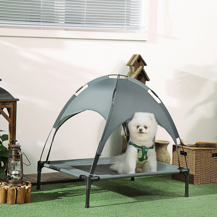 Pawhut Elevated Portable Dog Cot Pet Bed With Uv Protection Canopy Shade, 30 Inch, Gray